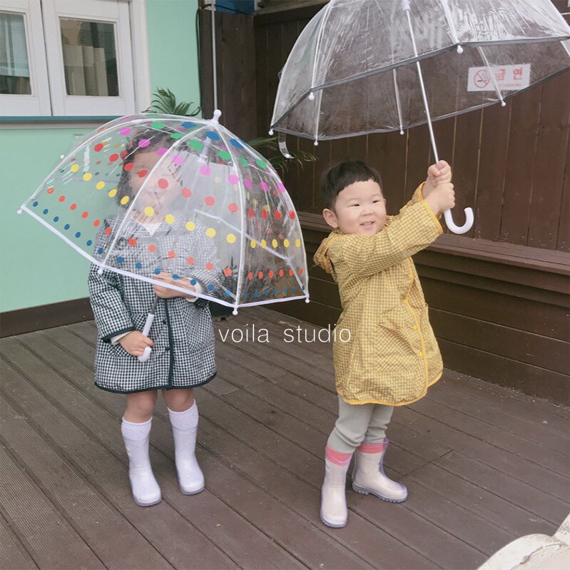 South Korea ins wind children's umbrella windproof and rainproof Japanese color wave point transparent umbrella baby cute street umbrella