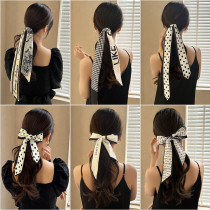 Silk towel with female tied hair and red 2022 new summer thin fairy ribbon out of the girls headdress