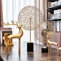 Home decoration soft decoration with suit Entrance simple American and European pure copper light luxury desktop copper deer coral ornaments