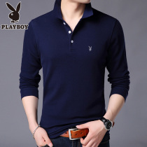 Flower Playboys new long sleeves T-shirt Mens youth Spring and autumn season pure color blouses with easy business polo shirts