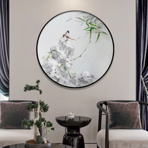 New Chinese Living Room Round Painting Xuanguan Bedroom Dining Room Restaurant Book Room Decoration Hanging Painting Realistic Hand Painted Auspicious Flowers Bird Oil Painting