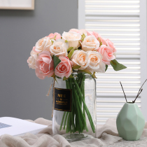 Hipster 12 head bundle simulation rose fake flower silk decorative table wedding bride bouquet bouquet