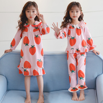 Spring and autumn cotton childrens girls pajamas long sleeve princess girl childrens clothing children childrens baby home clothing set