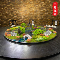 Hotel club hotel large round table middle decoration table flower Jiangnan Chinese architectural decoration anti-real flower table landscape