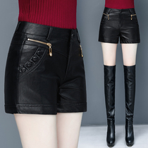 Leather shorts women 2021 new autumn and winter high waist Joker wide leg boots pants outside leather pants tide winter size