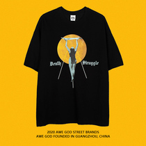 AWE GOD original European and American high street letter printing short-sleeved T-shirt mens and womens national tide loose round neck couple tops