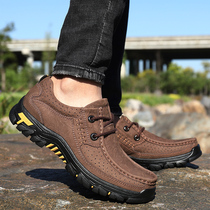 Autumn and Winter Mens Shoes New True Cowhide Shoes Mens Outdoor Hiking Shoes Plus Size Casual Shoes Frosted Platform Trekking Boots