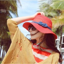 Hat womens summer outing anti-ultraviolet Red big hat straw hat beach sun sun hat girl