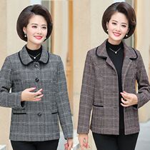  Middle-aged mother top 40-50-60 years old lapel plaid dual-use shirt middle-aged and elderly womens autumn and autumn clothes large size outside