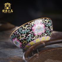 Jingdezhen ceramic hand-painted black pastel twined lotus master cup Kung Fu tea with large individual single cup teacup