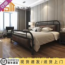  European-style wrought iron bed 1 2 1 5 1 8m Single bed Double bed with padded backrest Iron bed Simple iron frame bed