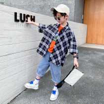Boys Shirt Summer 2021 New style Childrens Casual Plaid Shirt Korean Top
