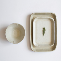 Miyake family tableware White frosted handmade coarse pottery rectangular plate Japanese coarse pottery plate Jingdezhen handmade plate