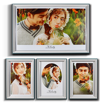 Wedding photo enlargement photo frame wall hanging combination set 48-inch leather carving wedding stadium material creak over the rain