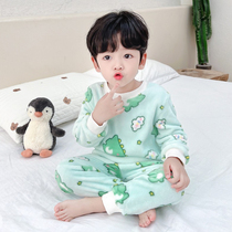 Boys flannel pajamas autumn and winter foreign style childrens baby coral fleece split winter thickened home clothes