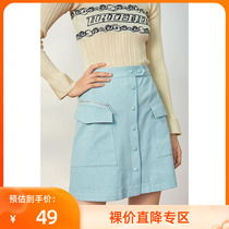 LILY Spring new full cotton twill front row front buckle pockets A character short skirt half body dress 120100C6222