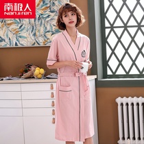 Big Code Sleeping Robe Womens Summer Pure Cotton Short Sleeve Thin sexy medium long Bath Clothes Day Style Kimono full cotton bathrobe