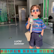 2022 male and female children Summer one-piece shorts suit new foreign air baby T-shirt Korean version Children short sleeves Two sets