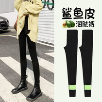 Wear autumn and winter high waist tight thickening warm black lean legs shark leather yoga pants