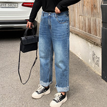 ALIN large size custom wide leg jeans women fat mm2020 early autumn new hip slimming straight pants pants