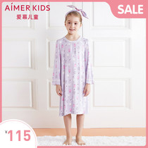 Adoring children girl girl Snow Bear Print long Sleeve home night dress AK1441751