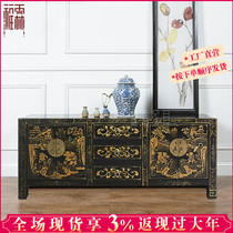 Chinese antique furniture old elm hand-painted gold porch cabinet hand-painted TV cabinet locker solid wood dining side counter