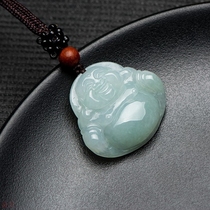 Jade natural Myanmar emerald laughing Buddha pendant Millver pendant female jade handiwork