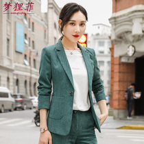 Green corduroy suit womens short spring and Autumn slim retro casual velvet jacket thickened small suit long sleeve