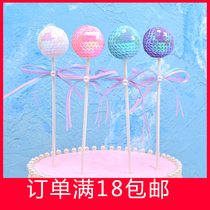  Romantic and beautiful sequins color ball bow Birthday cake decoration plug-in Party dessert table shining ball plug-in