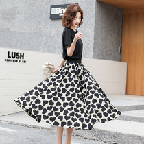 High-waisted thin love chiffon skirt womens European station summer New Age-reducing drenched word puffy skirt