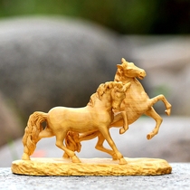 Small leaf boxwood wood carving zodiac animal horse ornament Chinese style home office decoration crafts horse to success
