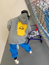 iaiammo original design autumn and winter foreign style plus velvet loose patch smiley face hooded mid-length childrens neutral guard