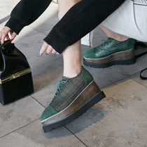 European station leather lace-up cake shoes women 2021 spring and autumn slope heel high heel square head single shoes thick soles 40 casual shoes 41