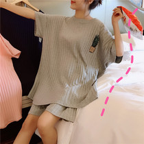 Short sleeve pajamas female summer Korean version of thin cotton pineapple printing home clothing loose size fat mm200 kg set