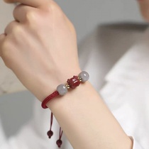 Cinnabar red rope evil hand-woven bracelet anklet female body 2021 New Tide Jade this year twelve Zodiac