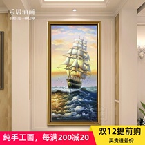 American European-style porch decorative painting pure hand-painted oil painting into the home corridor aisle fantasy vertical painting seascape
