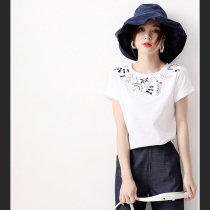Japanese womens summer new fresh age reduction exquisite embroidery craft small loose comfortable sea island cotton Teet shirt