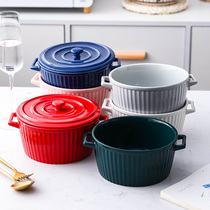 Nordic binaural soup pot home large Japanese ceramic personality single instant noodle bowl Creative Bowl Spoon tableware set