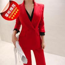 Light ripe wind age-reducing professional red suit set 8 2020 spring new womens fashion temperament wide-leg pants two pieces