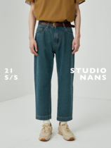 (NANS) 13oz retro made of old washed classic straight barrel denim 90% pants ANKLE-CUT JEANS