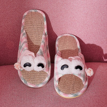 Linen slippers women Summer indoor non-slip couples wooden floor home soft bottom silent cotton linen cool shoes Japanese tide