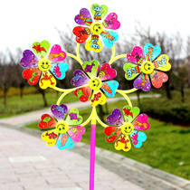  Hot-selling six-wheeled kindergarten outdoor activities decoration colorful cartoon pattern Plastic childrens toy windmill