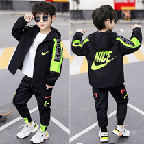 Boys suit 2021 autumn childrens cardigan hooded sports big boy foreign-Air autumn two-piece tide spring and autumn