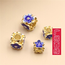 925 pure silver DIY bracelet accessories plated gold Jingtai blue enamel with gold burning blue square small flowers surrounded by beads