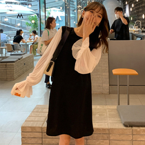 Pregnant women autumn dress Western style stitching long sleeve dress 2021 new long size loose pregnancy A- line dress