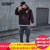 Muscle dog lamb velvet mens Tide brand embroidered loose hooded fitness training clothing Sports Leisure jumper