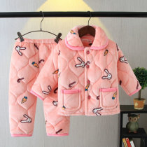 Childrens pajamas set winter three-layer thickened boys middle-aged and older childrens warm baby parent-child clothes small girls home clothes