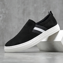 Hong Kong genuine leather Lefu Shoe Mens Inron Mens Leisure Lazy Shoes Korean version Trend 100 hitch a foot pedal frosted board shoe