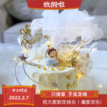 Tanabata Valentine's Day Net Red Fairy Pearl Gauze Feather Cake Plug-in Flower Fairy Cake Decoration Birthday Cake