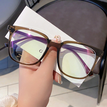 Cold tea color anti-blue glasses anti-radiation light men and women without degree of flat-light pure titanium glasses with small round face